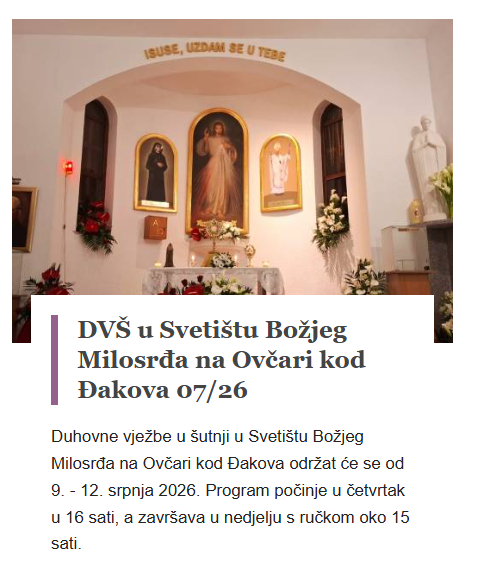Plakat — DVŠ u Svetištu Božjeg Milosrđa na Ovčari kod Đakova