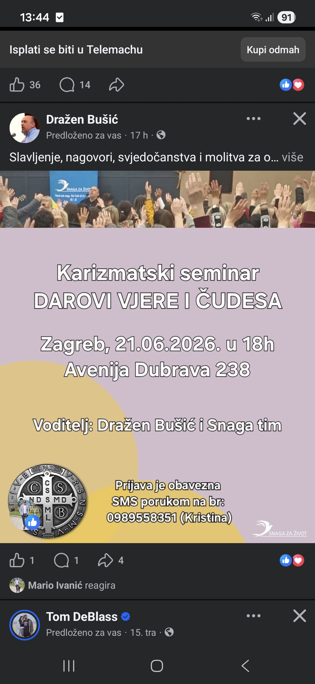 Plakat — Karizmatski seminar - Darovi vjere i čudesa